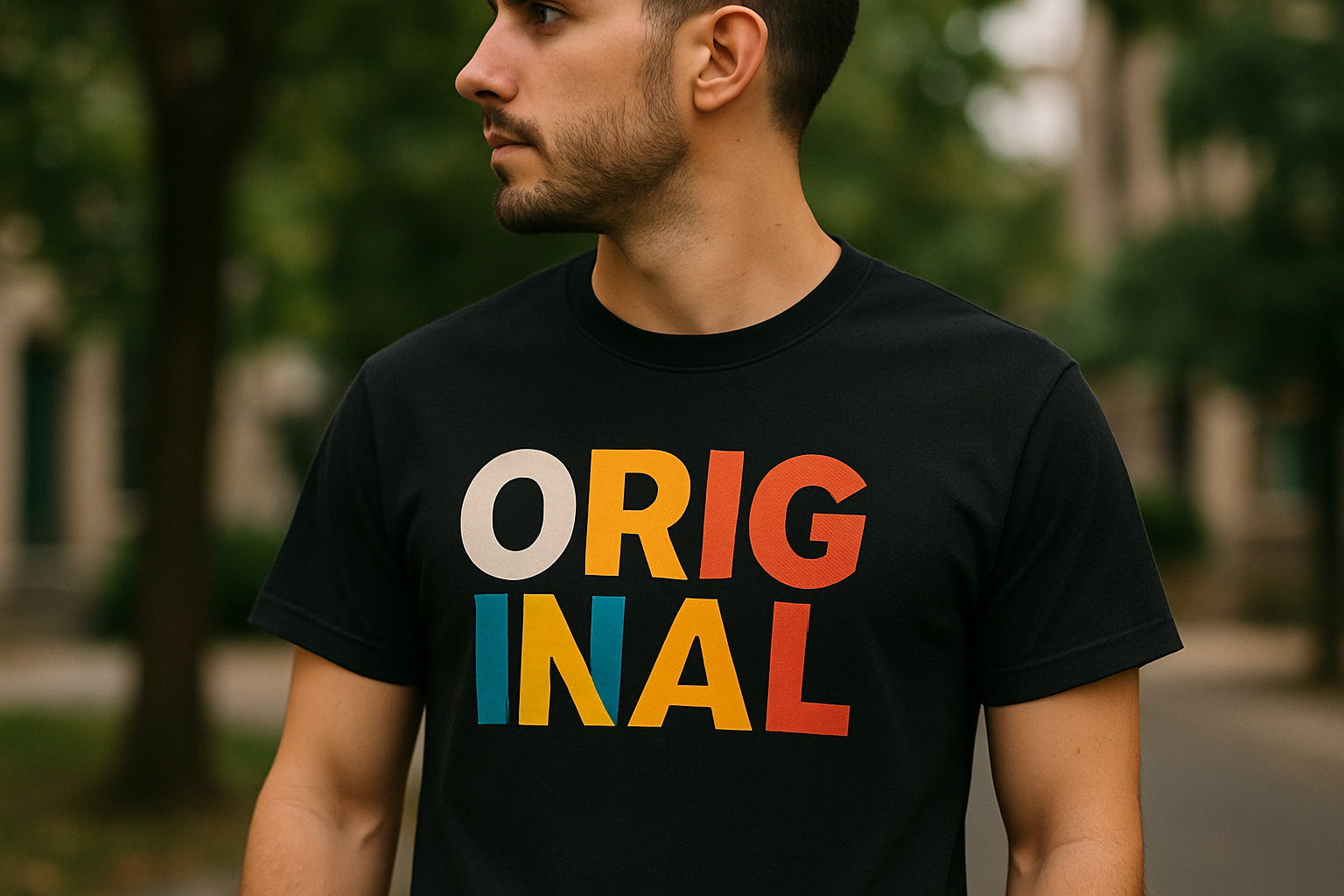 black t-shirt, text design